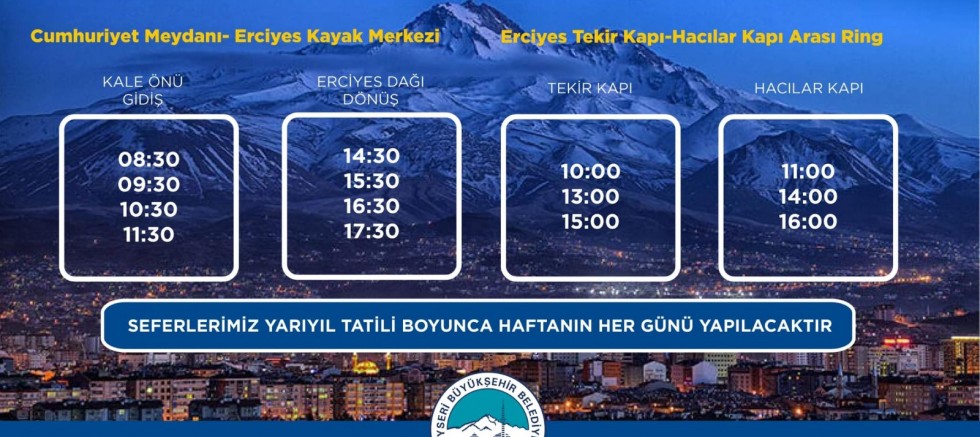 Erciyes’e, Yarıyıl Tatili Süresince Her Gün Otobüs Seferi Düzenlenecek