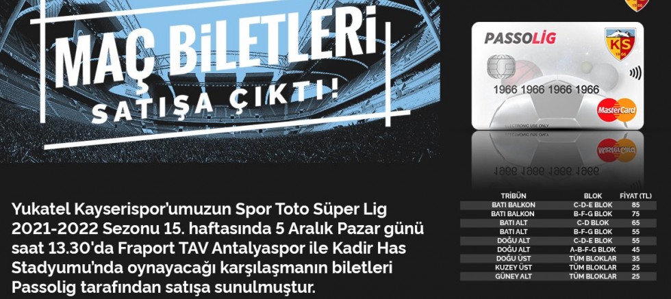 Kayserispor  - Antalyaspor Maçının Bilet Fiyatları Satışa Çıktı