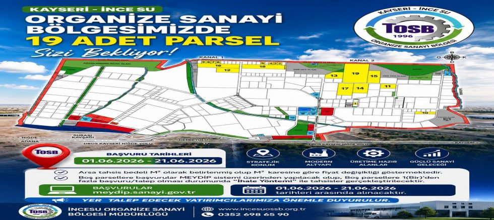 İncesu OSB Alanında Arsa Tahsis Başvuruları Başladı