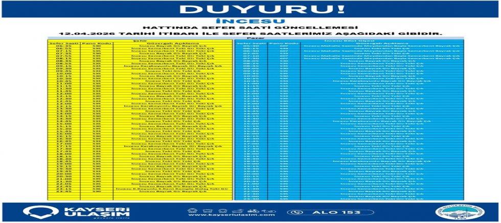 Kayseri’de 11 Otobüs Hattında Güzergah ve Sefer Saatleri Değişti