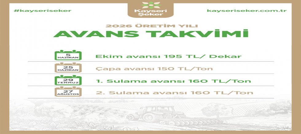 Kayseri Şeker 2026 Üretim Yılı Avans Takvimini Açıkladı