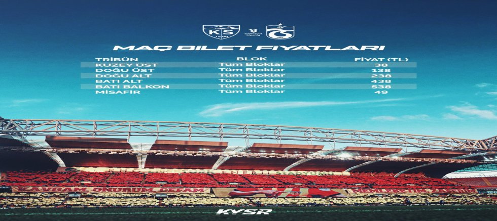 Kayserispor -  Trabzonspor Maç Biletleri Satışta: Kadın Taraftarlara Ücretsiz