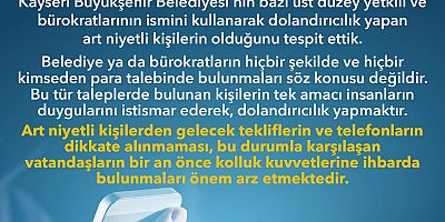 Büyükşehir uyardı: Yetkili İsimleriyle Yapılan Dolandırıcılığa Dikkat