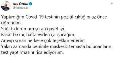 CHP Sözcüsü Faik Öztrak'ın Koronavirüs Testi Pozitif Çıktı