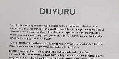 İpek Mobilya, Üretim Faaliyetlerini Durdurma Kararı Aldığını Açıkladı