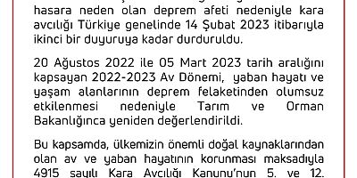 Kara Avcılığı Ülke Genelinde Durduruldu