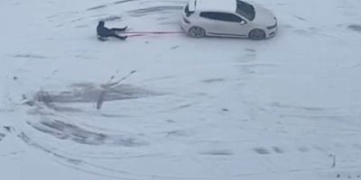 Karın Keyfini Otomobilin Arkasına Bağladıkları Lastikle Çıkardılar