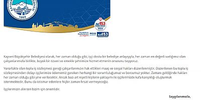 Kayseri BB: Çalışanlarımızın Hakları Düzenlenmiştir, Herhangi Bir Borcumuz Yoktur