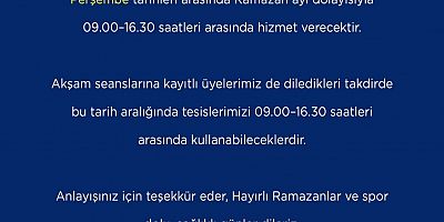 Kayseri Büyükşehir’in Spor Tesislerinde Ramazan Düzenlemesi