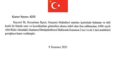 Kayseri’de Bir Bölge Artık “Riskli Alan” Oldu