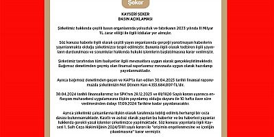 Kayseri Şeker’den Basın Açıklaması