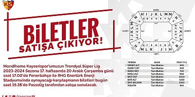 Kayserispor – Fenerbahçe Maç Biletleri Satışa Çıktı