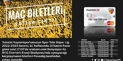 Kayserispor - Konyaspor Maçı Biletleri Satışa Çıktı