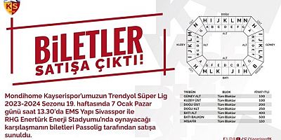 Kayserispor – Sivasspor Maçının Biletleri Satışa Çıktı