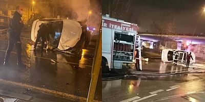 Kontrolden Çıkan Araç Takla Attı:2 Yaralı