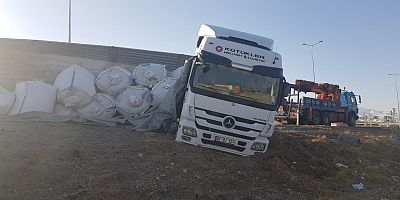 Köpeğe Çarpmamak İçin Manevra Yapan TIR Devrildi