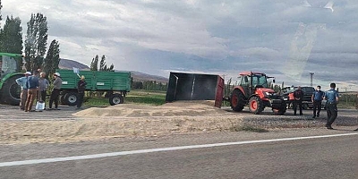 Malatya Yolu'nda Traktör Devrildi