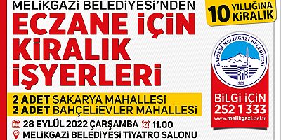 Melikgazi'den 4 Adet Eczane İçin İşyeri İhalesi