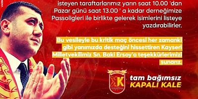 MHP Milletvekili Baki Ersoy’dan Kayserisporlulara Bilet Jesti