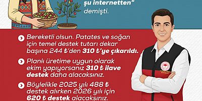 Patates, Soğan ve Yem Bitkileri Üretiminde Yeni Destekler Açıklandı