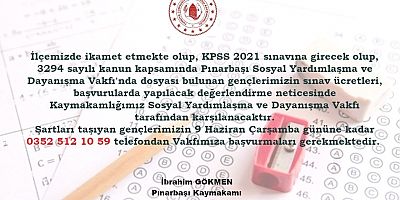 Pınarbaşı’nda KPSS Sınav Ücreti Ödemesini Kaymakamlık Yapacak