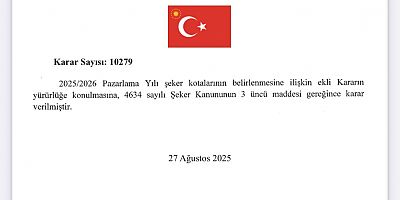 Şekerde 2025-2026 Dönemi Kotaları Belli Oldu