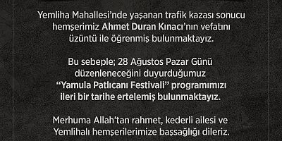 'Yamula Patlıcanı Festivali' İptal Edildi